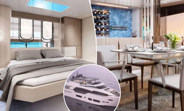 Luxe 90-foot yacht features secret bar, 'innovative' sun deck and even a driving range