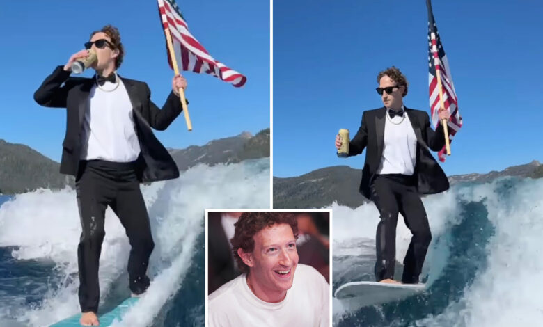 Mark Zuckerberg dons tux in July 4 surfing video while holding beer and US flag