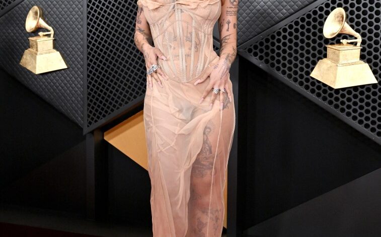 Doja Cat in sheer dress at the Grammys