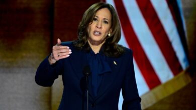 Vice President Kamala Harris accepting the nomination at the 2024 DNC on Aug. 22, 2024.