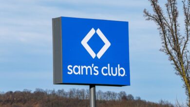 A sign for Sam's Club is seen at the entrance to the members-only retail warehouse store at the Lycoming Mall in Muncy, Pennsylvania.