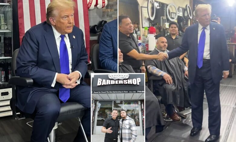 Donald Trump surprises Bronx barbershop with visit as Queens native tells patrons ‘you guys are the same as me’