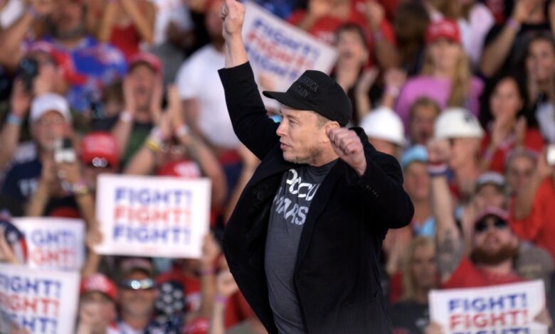 Elon Musk at Trump rally in Butler, Pa., earlier this month.