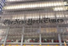 New York Times Building during a strike by around 1,000 employees due to failure in contract negotiation with the company, dated December 8, 2022.