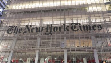 New York Times Building during a strike by around 1,000 employees due to failure in contract negotiation with the company, dated December 8, 2022.