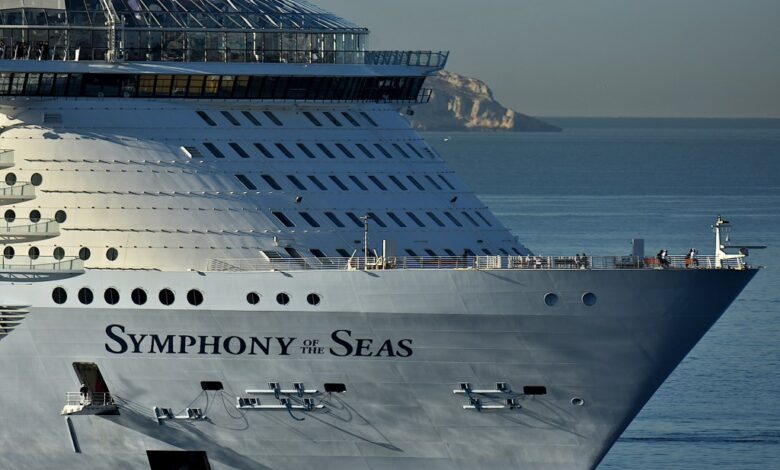 The passenger cruise ship Symphony of the Seas arriving at the French Mediterranean port of Marseille