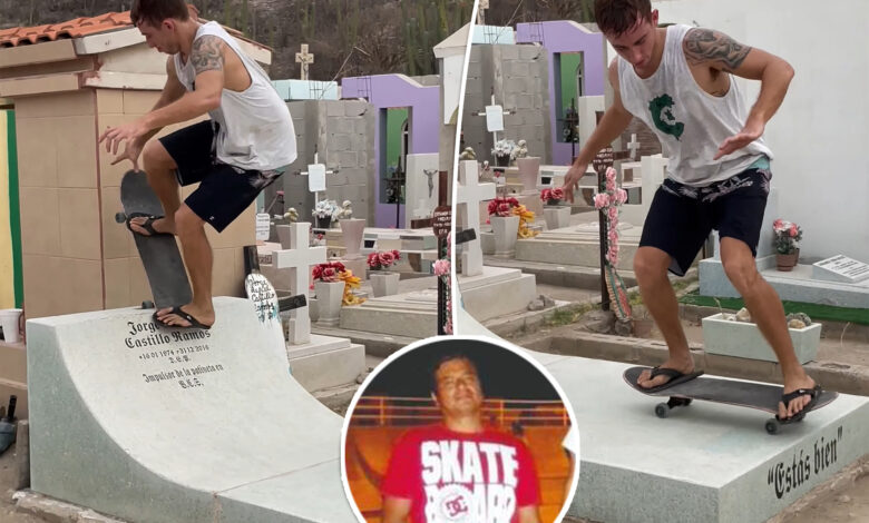 Skateboarders pay touching tribute to dead friend by building him a unique headstone