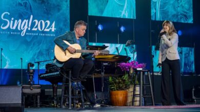 Keith and Kristyn Getty sing from the stage at the Sing! Conference in Nashville.