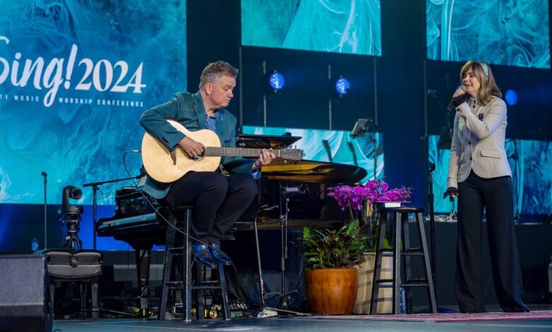 Keith and Kristyn Getty sing from the stage at the Sing! Conference in Nashville.