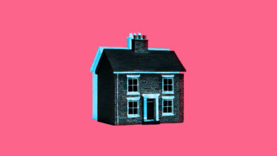 A house on a pink background.