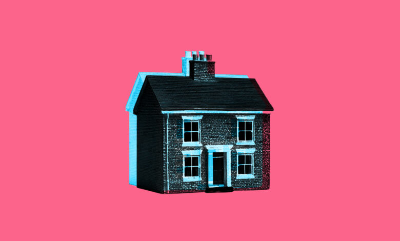 A house on a pink background.