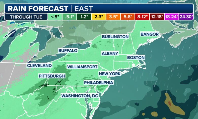 The forecast for rain totals across the Northeast and mid-Atlantic.