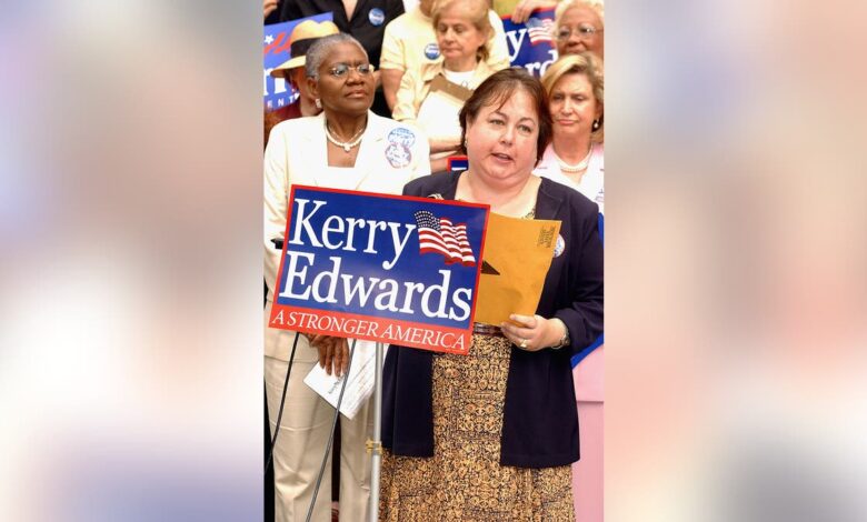 Sen. Liz Krueger speaks at the Women's Rally in support of presidential candidate John Kerry.