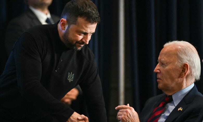 Zelenskyy shaking hands with Biden