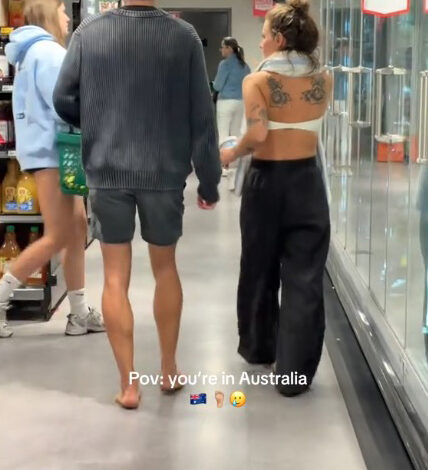 Video montage of Sydney locals, including celebrity Missy Franklin, walking barefoot in a store, generating millions of views on TikTok