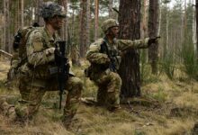 U.S. Army paratroopers assigned to the 54th Brigade Engineer Battalion, 173rd Airborne Brigade prepare to breach an obstacle at Grafenwoehr Training Area, Germany, March 6, 2022. (U.S. Army photo by Spc. Ryan Parr)