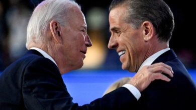 President Joe Biden greets his son Hunter Biden at the Democratic National Convention (DNC) in Chicago, Illinois, U.S. August 19, 2024.