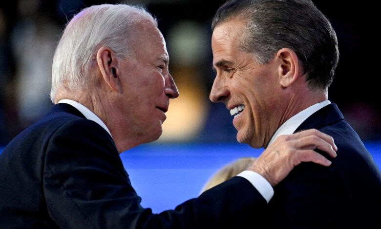 President Joe Biden greets his son Hunter Biden at the Democratic National Convention (DNC) in Chicago, Illinois, U.S. August 19, 2024.