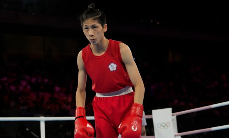 Taiwan's Lin Yu-ting preapres to fight Turkey's Esra Yildiz in their women's 57 kg semifinal boxing match at the 2024 Summer Olympics, Wednesday, Aug. 7, 2024, in Paris, France.