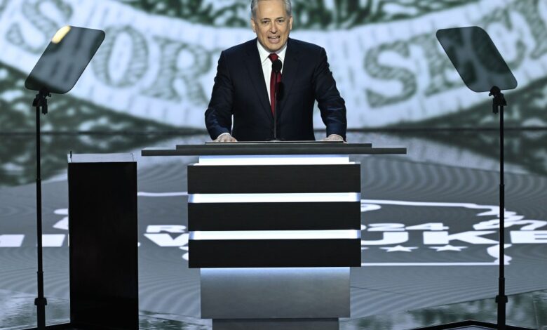 David Sacks, former CEO of Yammer, speaks on stage during Day 1 of the Republican National Convention on July 15, 2024 in Milwaukee, WI.