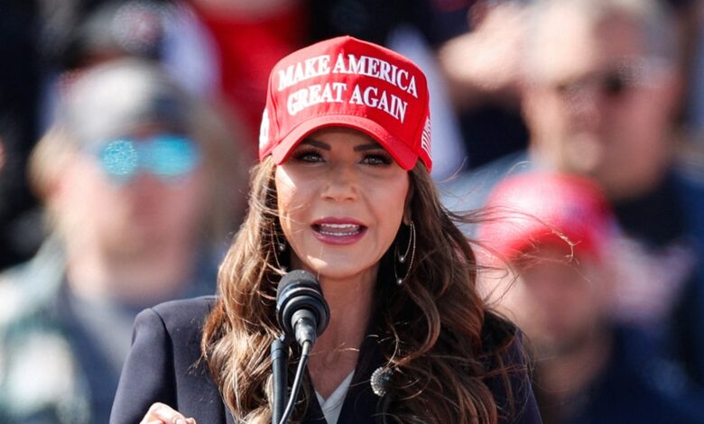 Kristi Noem closeup shot in red MAGA hat
