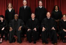 Supreme Court Justices sitting for a portrait.