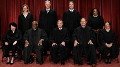 Supreme Court Justices sitting for a portrait.