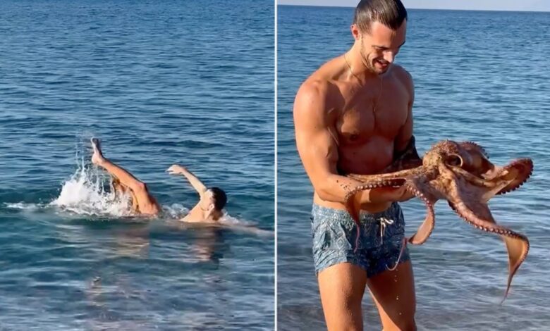 Italian model Federico Cola was vacationing in Seychelles, East Africa when he found himself in a clingy relationship with an octopus.