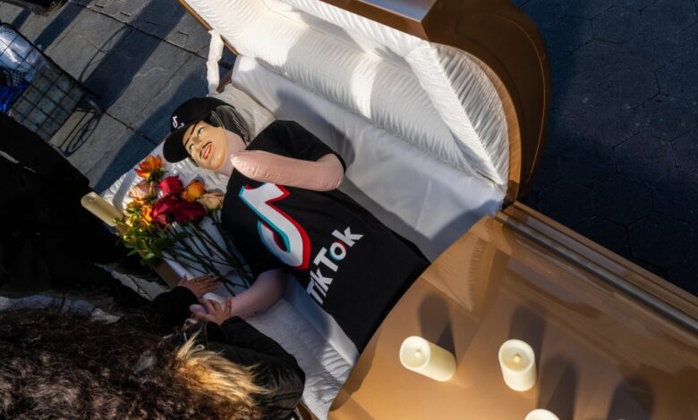 A mock funeral was held for TikTok in New York City on Friday after the Supreme Court upheld the app's forced sale.