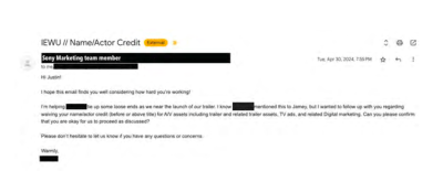 Email released by Justin Baldoni
