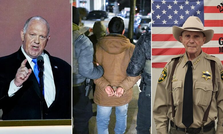 Sheriff Bob Songer, right, of Klickitat County in Washington, is pledging to support federal immigration enforcement in any way he can, telling Tom Homan, left, to "put me on speed dial."