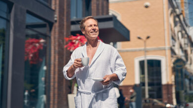 My husband insists on walking around the neighborhood in nothing but a bathrobe