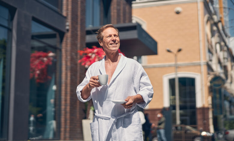 My husband insists on walking around the neighborhood in nothing but a bathrobe