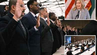 First NYPD class since recruitment standards were eased is sworn in as city vows to get ranks to 35K