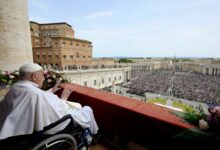 Pope Francis delivering the Urbi et Orbi message from the main balcony of St Peter's basilica on Easter, April 20, 2025