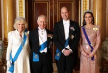 King Charles III, Queen Camilla, Prince William and Kate Middleton's portrait.