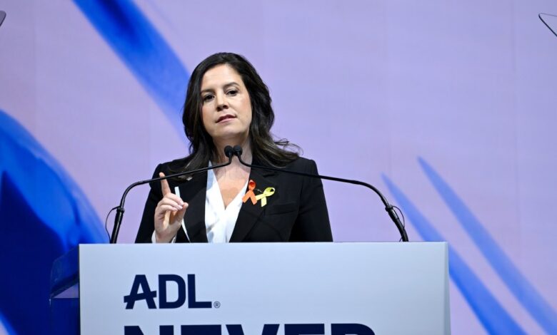 U.S. Ambassador-Designate to the United Nations Elise Stefanik speaks at ADL Never Is Now at Javits Center on March 03, 2025 in New York City.