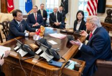 President Trump meeting in the Oval Office with Japanese Minister of State for Economic and Fiscal Policy Ryosei Akazawa on April 16, 2025.