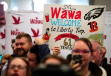 A large enthusiastic crowd filled the new Wawa in Liberty Township, Ohio Tuesday April 15, 2025.