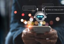 Woman using a smartphone to interact with an AI chatbot customer service application