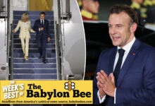French prez Macron claims he fell down stairs again