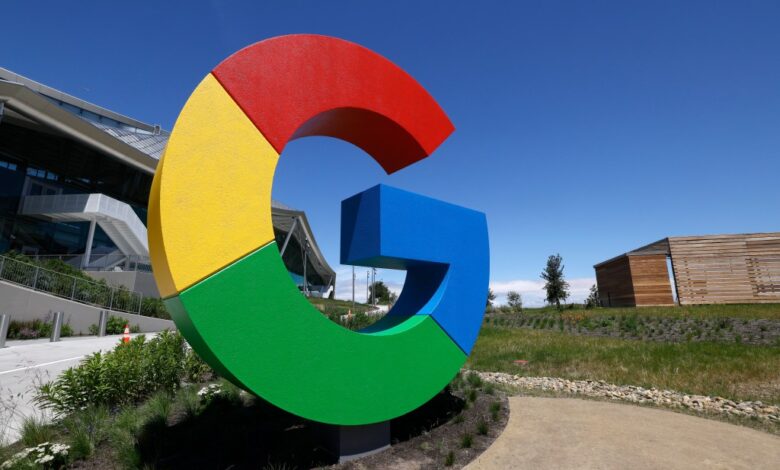 Google logo at Mountain View, Calif., headquarters.