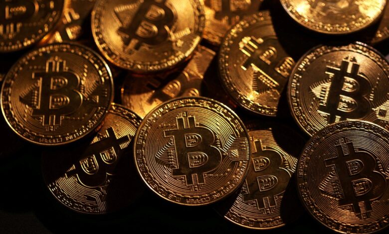 Representations of cryptocurrency Bitcoin.