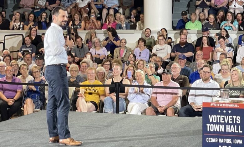 Buttigieg on stage in Iowa