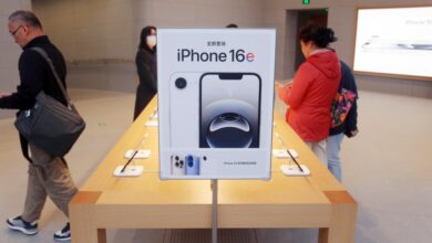 iPhone 16e display at the largest Apple store in Asia.