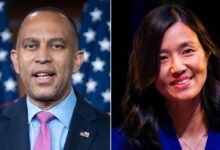 Left: House Minority Leader Hakeem Jeffries; Right: Boston Mayor Michelle Wu