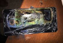 Burned and cracked Samsung Galaxy Note 7.