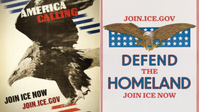 Traditional American posters used as recruitment ads by DHS to boost ICE agent hirings.