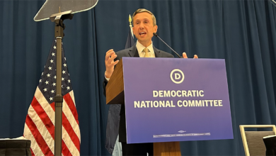 Democratic National Committee chair Ken Martin speaks at the DNC's summer meeting