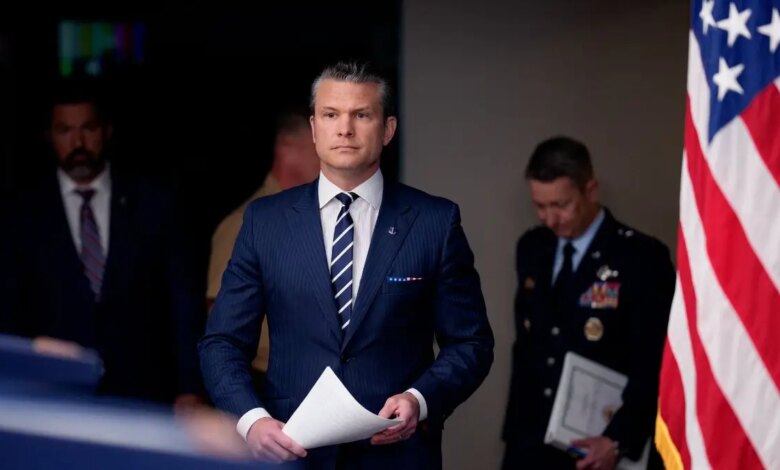 Defense Secretary Pete Hegseth arrives at a Pentagon briefing